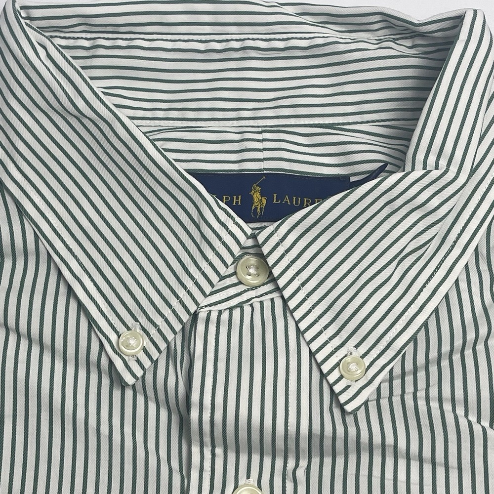 Ralph Lauren Men's XLT Cotton Green White Stripe Long Sleeve Button Down Shirt - Picture 8 of 11
